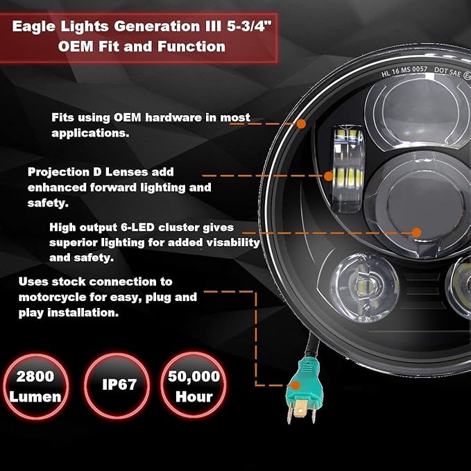 Eagle Lights LED Headlight Kit for Motorcycles, Fits 2015 to Current Scout 60, Scout Bobber