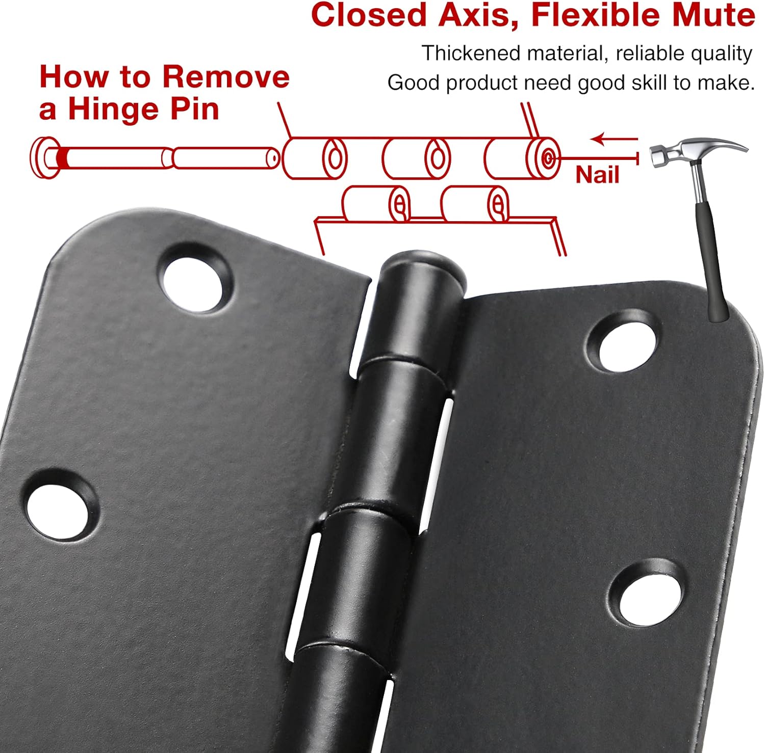 TDCHinges Matte Black 30 Pack 3.5" Door Hinges with 5/8" Radius Corner and Removable Pin
