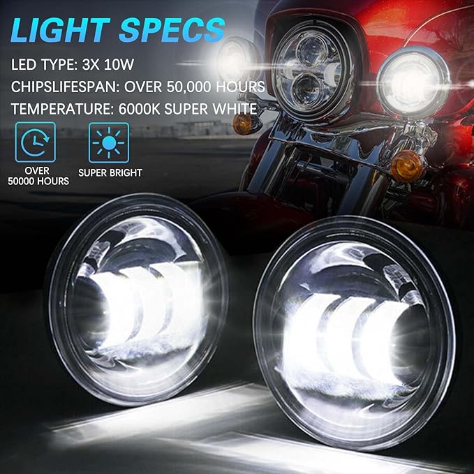 SKTYANTS 4.5 Inch LED Motorcycle fog Lights 30W Fog Lamp LED Motorcycles Passing Auxiliary Lamp Driving Light Compatible with Softail Electra Glide(Chrome)