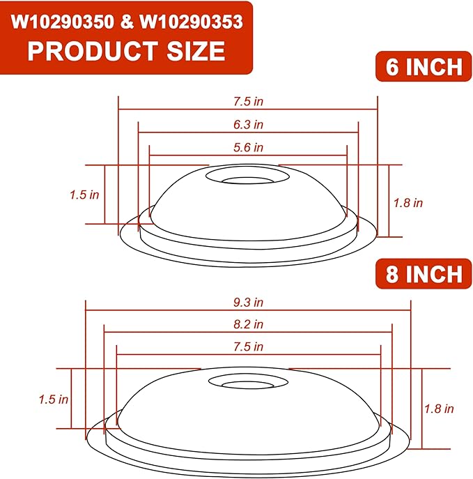W10290350 W10290353 Black Porcelain Burner Drip Pans By AMI PARTS - Replacement for Whirl-pool Electric Range Cooktop - Includes 2 8-Inch and 2 6-Inch Pans