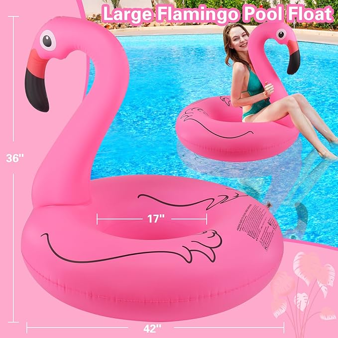 Flamingo Inflatable Pool Floats, Pool Tubes Swim Ring Pink Pool Float, 42'' Large Pool Float, Pool Inner Tube Beach Floats for Adults, Blow Up Floaties Water Floaties Pool Raft Lounger Lake