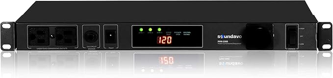 PMX-3300 Power Conditioner and Surge Sequencer 10 Protected Outlets and 3 Zones 15A with LED Voltmeter Display & Pullout Light Black