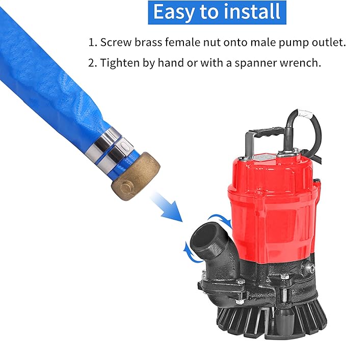 2" x 50ft PVC Lay Flat Water Pump Discharge Hose With Aluminum Pin Lug Fittings, Heavy Duty Reinforced Pool Backwash Hose Assembly