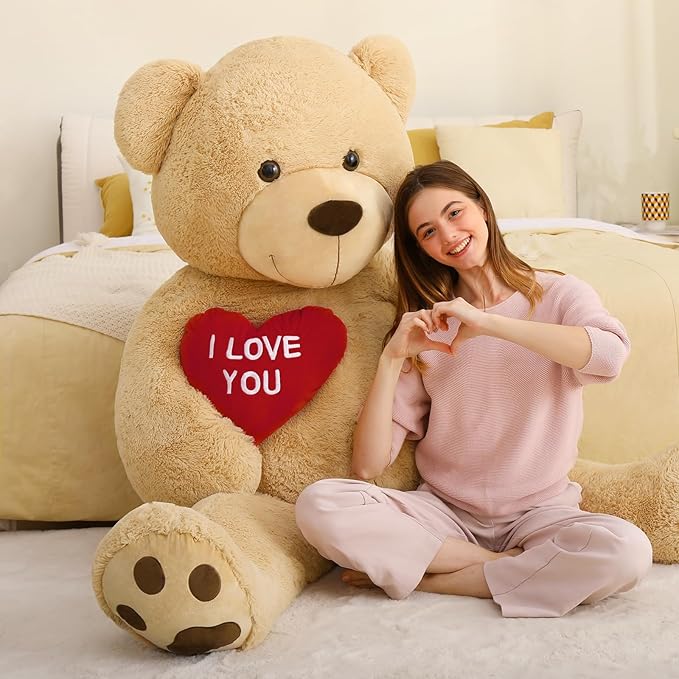 MaoGoLan Giant Teddy Bear 5 Feet Tall- I Love You Red Heart Big Brown Teddy Bear Stuffed Animal - Huge Valentines Teddy Bear for Girlfriend,Boyfriend,Wife,Lover - Anniversary, Birthday