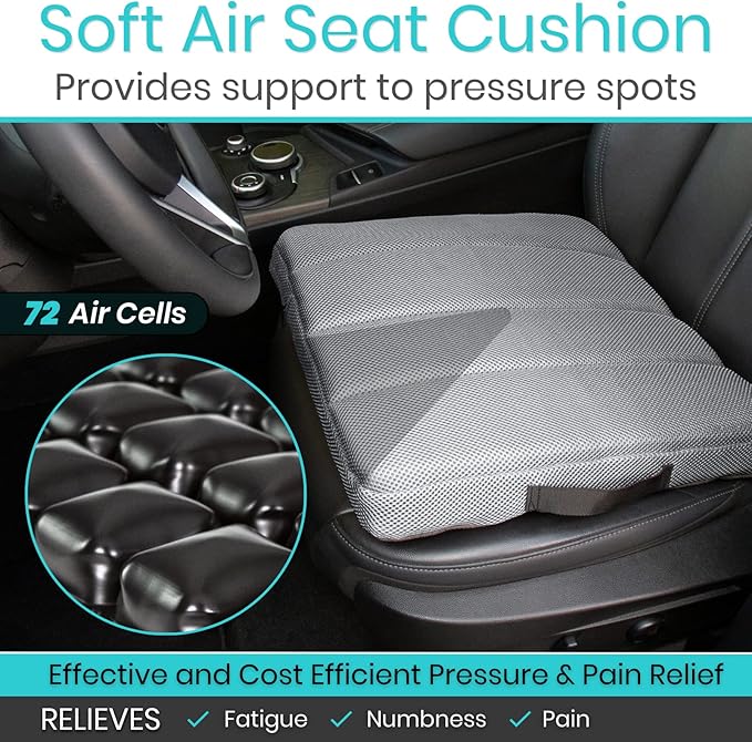 Vive Air Inflatable Seat Cushion - Adjustable Air Pressure Relief Seat, Portable - Waffle Style Tailbone Pad for Back Support, Sciatica, Coccyx Pain - for Car, Office Chair, Wheelchair