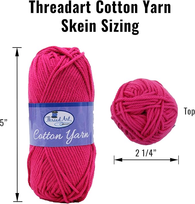 Threadart 100% Pure Cotton Crochet Yarn | 50 gram Skeins | Worsted Medium #4 Yarn | 85 yds per Skein | 30 Colors Available | Navy #3550