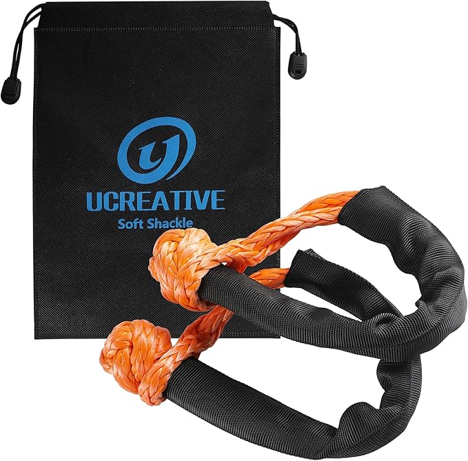 Ucreative 2Pcs Synthetic Soft Shackle 1/2 Inch x 22 Inch (56,000lbs Breaking Strength) with Extra Sleeves (Orange)