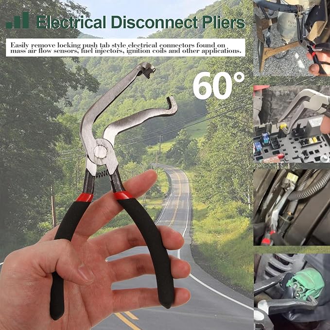 Electrical Disconnect Pliers, Electrical Connector Pliers for Cars 60 Degree Bend, Fuel Line Tools with Anti-Slip Grip, Fuel Line Disconnect Tool for Air Flow Sensors Fuel Injectors