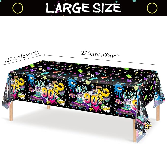 Tegeme 3 Pcs 90s Plastic Party Table Cover Back to The 90's Tablecloth 90s Birthday Party Decoration The 90's Hip Hop Supplies Throwback Birthday Decor for Room Kitchen 54 x 108 Inch
