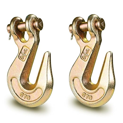 Leero G70 1/4" Clevis Grab Hook, Heavy Duty Forged Steel Rigging Chain Hooks with 3,300 Lbs(1.63 Tons) Working Load Limit, Tow Hook for Transport Truck Trailer, Yellow Zinc Finish, 2 Pack