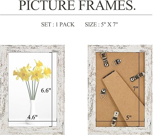 TWING 5x7 Rustic Picture Frames,Distressed White Photo Frame Collage for Wall Decor Mounting or Table Display,Ideal Gift to Family and Friends