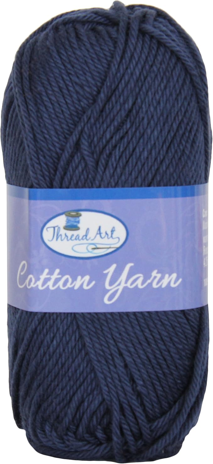 Threadart 100% Pure Cotton Crochet Yarn | 50 gram Skeins | Worsted Medium #4 Yarn | 85 yds per Skein | 30 Colors Available | Navy #3550