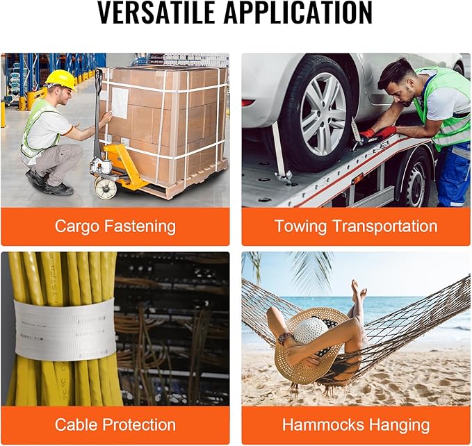 VEVOR Polyester Pull Tape, 5/8" x 108' Mule Tape Flat Rope, 2200 lbf Tensile Capacity, Printed Webbing Cable Pulling Tape for Packaging, Gardening, Commercial Electrical, Conduit Work, White