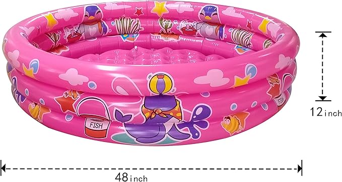 Big Summer 3 Rings Kiddie Pool, 48"X12", Kids Swimming Pool, Inflatable Baby Ball Pit Pool, Small Infant Pool (Pink)