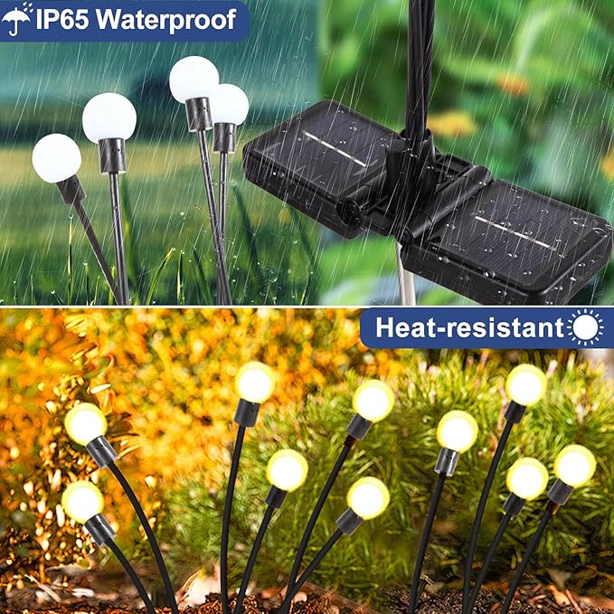 Firefly Solar Garden Lights Plus+, Swaying Fairy Garden Lights, Yard Decor Outdoor, Waterproof Solar Plant Lights for Outside Patio Pathway.(4 Pack)