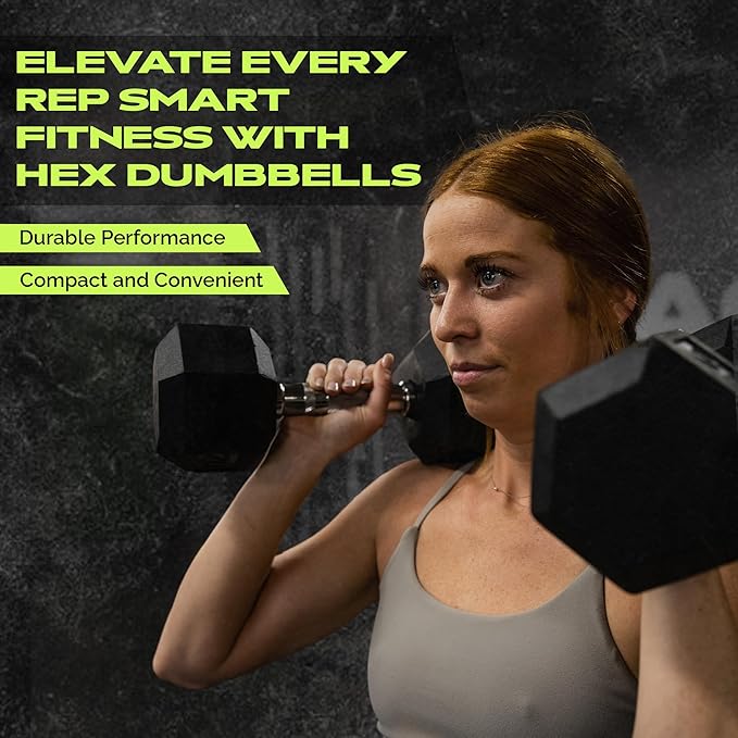 Rubber Coated Dumbbells - No Roll Design Easy-Grip Steel Knurled Handle, Weights Dumbbells Set for Strength Training - Ideal Weights Set for Home Gym