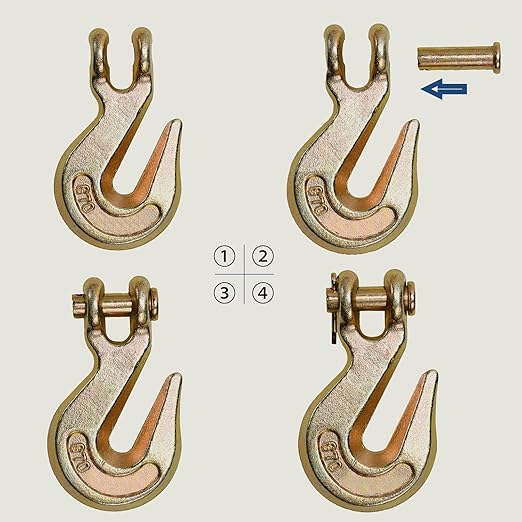 Leero G70 1/4" Clevis Grab Hook, Heavy Duty Forged Steel Rigging Chain Hooks with 3,300 Lbs(1.63 Tons) Working Load Limit, Tow Hook for Transport Truck Trailer, Yellow Zinc Finish, 2 Pack