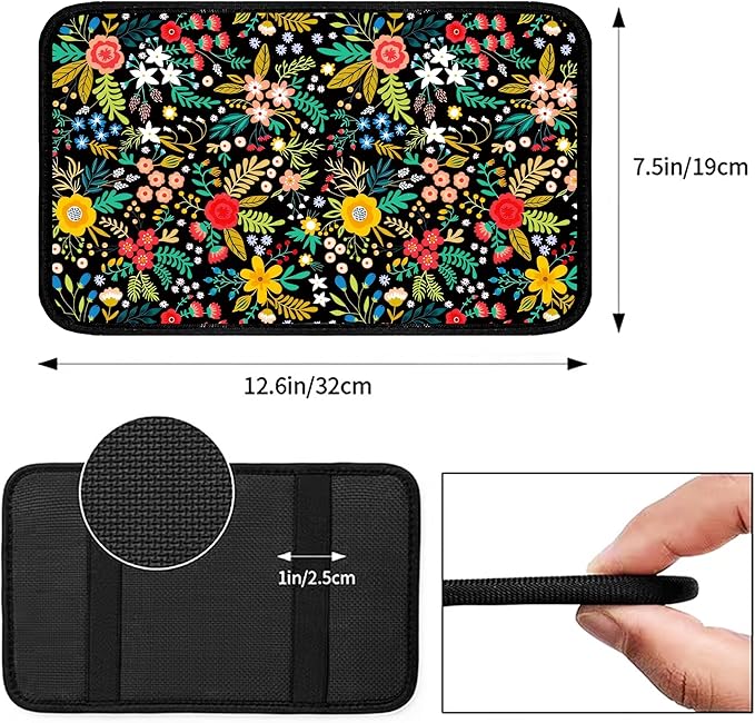 Garden Wildflowers Universal Armrest Cover Pad, Car Center Console Cushion Pad, Protect from Pet Claws, Dirt, and Sticky Fingers, Comfortable Car Decor Accessories Fit for Most Cars, Vehicles, SUVs