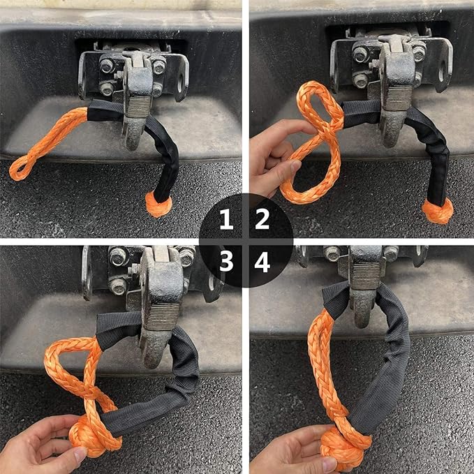 Ucreative 2Pcs Synthetic Soft Shackle 1/2 Inch x 22 Inch (56,000lbs Breaking Strength) with Extra Sleeves (Orange)
