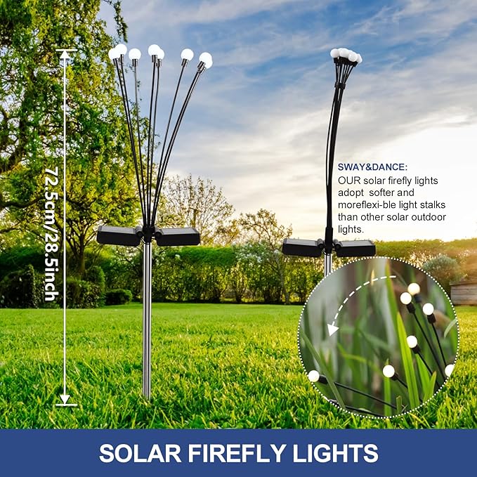 Firefly Solar Garden Lights Plus+, Swaying Fairy Garden Lights, Yard Decor Outdoor, Waterproof Solar Plant Lights for Outside Patio Pathway.(4 Pack)