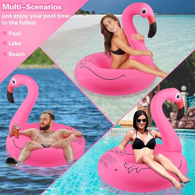 Flamingo Inflatable Pool Floats, Pool Tubes Swim Ring Pink Pool Float, 42'' Large Pool Float, Pool Inner Tube Beach Floats for Adults, Blow Up Floaties Water Floaties Pool Raft Lounger Lake