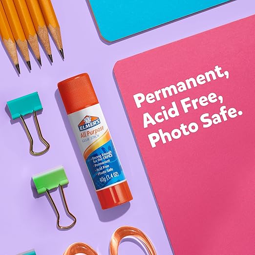 Elmer's All Purpose School Glue Sticks, Acid-Free and Washable, Clear, 7 Grams, 15 Count - Ideal for Craft Projects, Scrapbooking, Classroom, Home, Office, Teacher Supplies