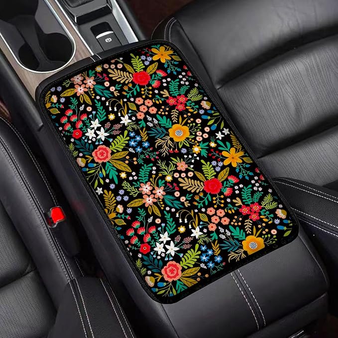 Garden Wildflowers Universal Armrest Cover Pad, Car Center Console Cushion Pad, Protect from Pet Claws, Dirt, and Sticky Fingers, Comfortable Car Decor Accessories Fit for Most Cars, Vehicles, SUVs