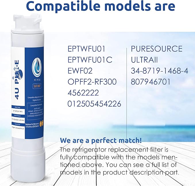 EPTWFU01 Water Filter, Replacement for Frigidaire EPTWFU01, ur Sur Ultra 2, EWF02, 012505454226 Refrigerator Water Filter, Pack of 2