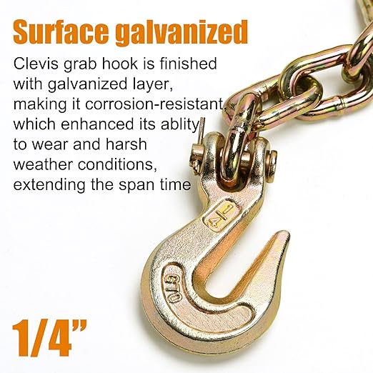 Leero G70 1/4" Clevis Grab Hook, Heavy Duty Forged Steel Rigging Chain Hooks with 3,300 Lbs(1.63 Tons) Working Load Limit, Tow Hook for Transport Truck Trailer, Yellow Zinc Finish, 2 Pack