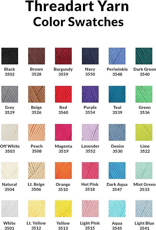 Threadart 100% Pure Cotton Crochet Yarn | 50 gram Skeins | Worsted Medium #4 Yarn | 85 yds per Skein | 30 Colors Available | Navy #3550