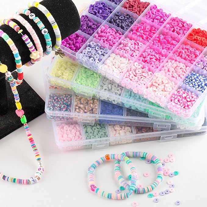 Colorful Clay Beads Clay Beads with Storage Case for Bracelet Jewelry Making, 24 Colors Clay Beads for DIY Wrist Bead, Bracelet, Necklace