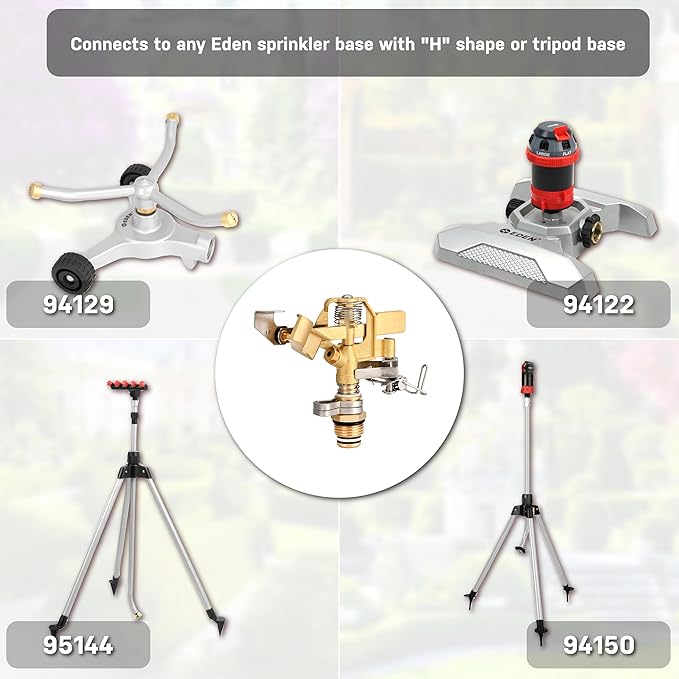 Eden 16032 Brass Impact Sprinkler, Heavy Duty Sprinkler Head, Adjustable 0-360 Degrees Pattern, Watering Sprinklers for Yard, Lawn and Grass Irrigation