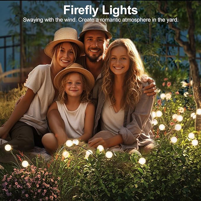 Firefly Solar Garden Lights Plus+, Swaying Fairy Garden Lights, Yard Decor Outdoor, Waterproof Solar Plant Lights for Outside Patio Pathway.(4 Pack)