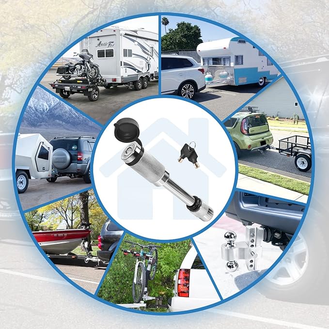 Trailer Hitch Lock, Hitch Receiver Pin Lock Fits Class III IV & 2" Receiver with 5/8" Locking Hitch Pins, Weatherproof Anti-Theft Lockable Pin with Dust to Tow Truck, Boat, Traile, RV, Car