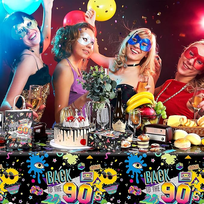 Tegeme 3 Pcs 90s Plastic Party Table Cover Back to The 90's Tablecloth 90s Birthday Party Decoration The 90's Hip Hop Supplies Throwback Birthday Decor for Room Kitchen 54 x 108 Inch