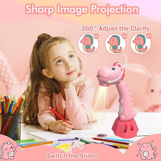 Drawing Projector for Kids,Tracing and Drawing Projector with 96 Slide Cartoon Patterns and 12 Color Brushs,Smart Art Sketcher Projector for 3+ Year Old Girls & Boys(Pink)